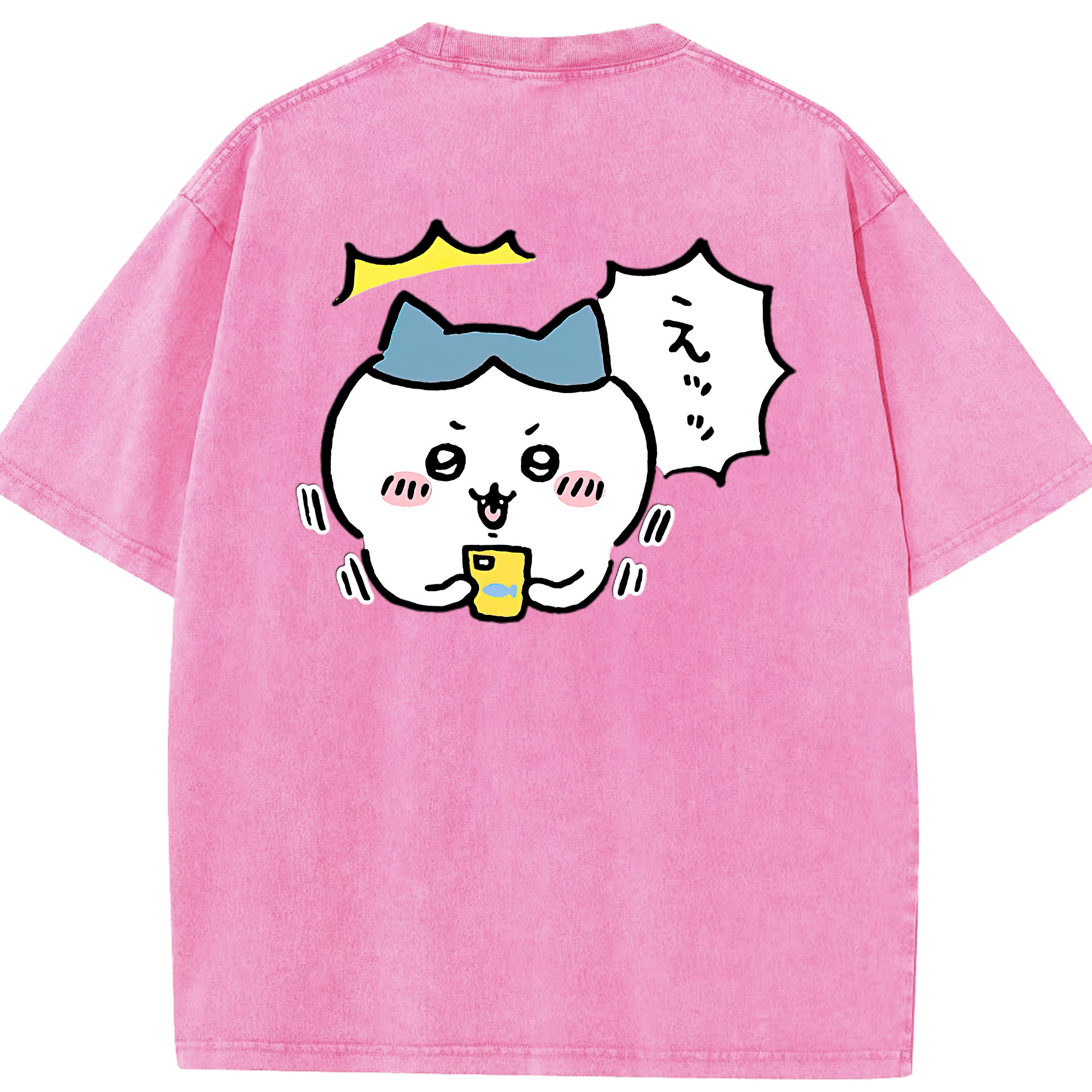（画像用） ちいかわ ハチワレ Chii-kawa hachiware 綿100% ヴィンテージ風 半袖Tシャツ（背面プリント）
